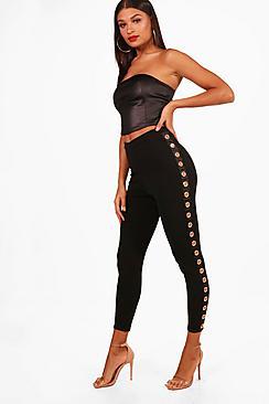 Boohoo Sia Premium Large Eyelet Side Crepe Leggings