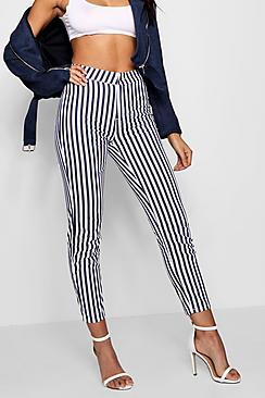 Boohoo Kirsty High Waist Striped Skinny Jeans