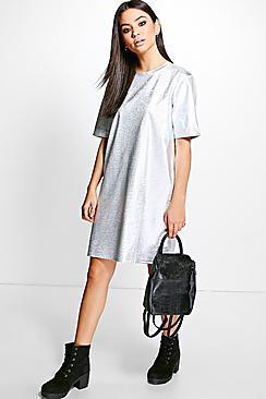 Boohoo Georgina Metallic Shift Dress