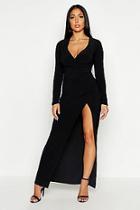 Boohoo Wrap Side Rouche Split Maxi Dress