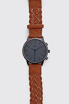 Boohoo Black Face Plaited Strap Watch