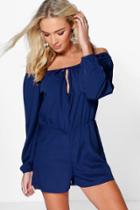 Boohoo Nellie Off The Shoulder Woven Playsuit Midnight