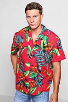 Boohoo Red Tropical Print Oversized Revere Shirt