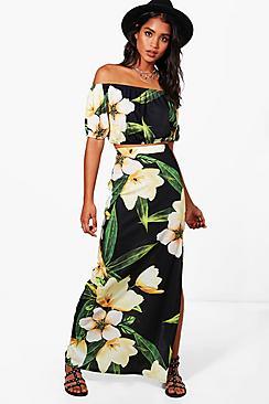 Boohoo Ali Floral Off Shoulder Crop & Maxi Co-ord