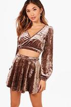 Boohoo Velvet Wrap Crop And Wrap Over Skirt