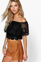 Boohoo Tia Crochet Lace Frill Off The Shoulder Top