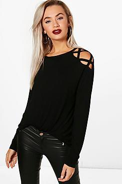 Boohoo Long Sleeve Strap Shoulder Tee