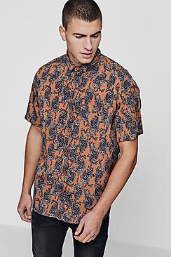 Boohoo Paisley Print Short Sleeve Oversized Shirt