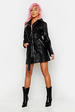 Boohoo Leather Look Utility Blazer Dress
