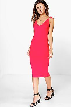 Boohoo Allie Bow Strappy Midi Bodycon Dress
