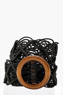 Boohoo Wooden Buckle Macrame Belt