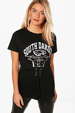 Boohoo Lace Up Printed T-shirt