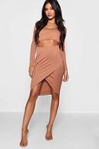 Boohoo Carla Ribbed Long Sleeve Midi Skirt Co-ord Set