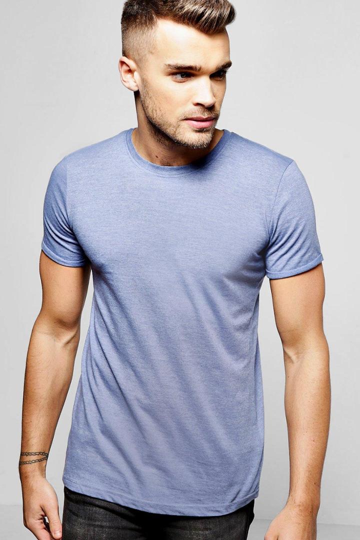 Boohoo Crew Neck T-shirt With Rolled Sleeve Denim