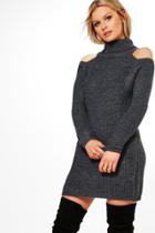 Boohoo Anna Roll Neck Cold Shoulder Jumper Dress Charcoal