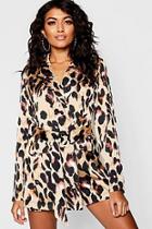 Boohoo Satin Leopard Blazer Playsuit