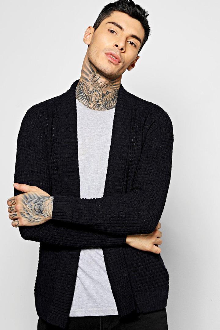 Boohoo Textured Knit Edge To Edge Cardigan Navy