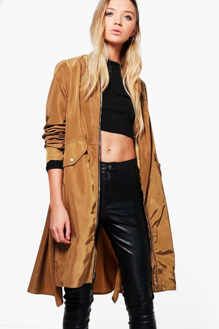 Boohoo Phoebe Longline Zip Through Parka Tan