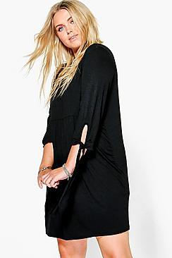 Boohoo Plus Saskia Tie Detail Smock Dress