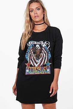 Boohoo Plus Elise Printed Slogan Sweat Dress