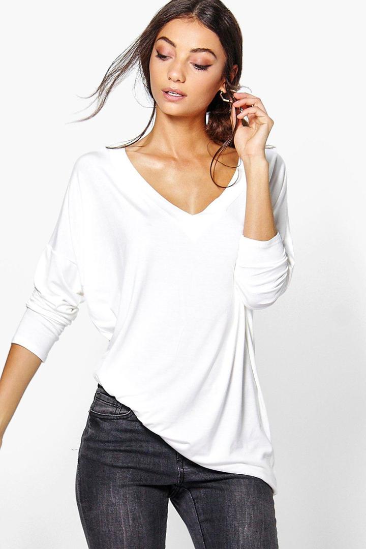 Boohoo Tall Riane Oversized Long Sleeve Top Ivory