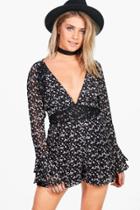 Boohoo Joanna Floral Ruffle Sleeve Playsuit Multi