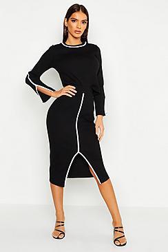 Boohoo Contrast Binding Ribbed Skirt & Top Set