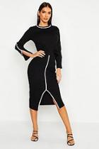 Boohoo Contrast Binding Ribbed Skirt & Top Set