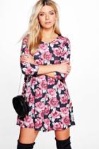 Boohoo Lorraine Ladies 3/4 Sleeve Swing Dress Multi