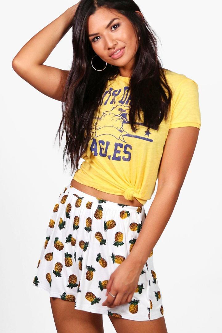 Boohoo Pia Pineapple Print Flippy Shorts Multi