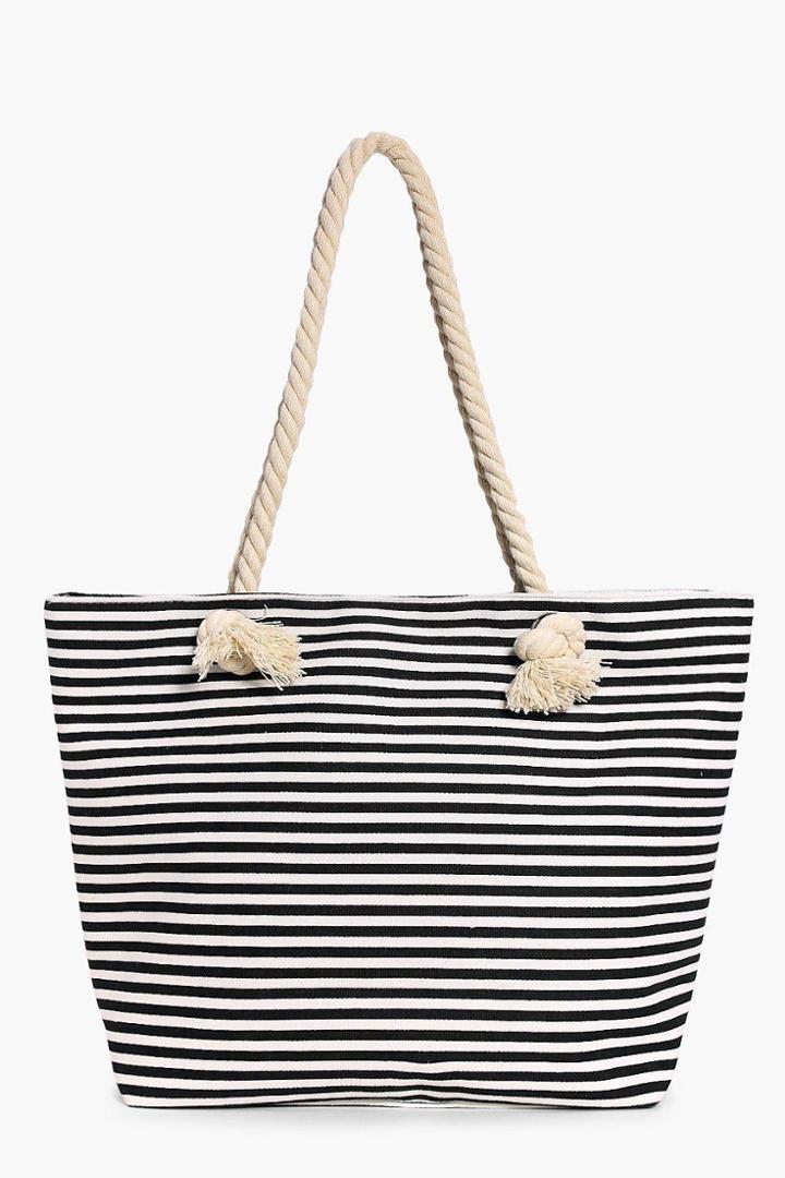 Boohoo Esther Rope Print Beach Bag Navy