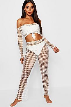 Boohoo Fishnet Tie Front Beach Co-ord