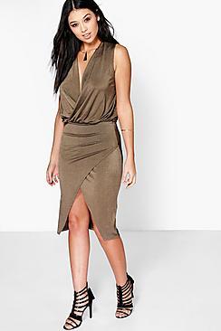 Boohoo Cecilia Wrap Detail Sleeveless Midi Dress