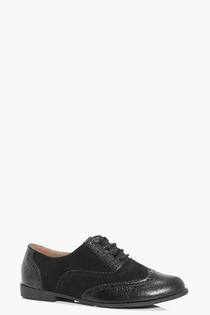 Boohoo Louise Mix Material Brogue Black