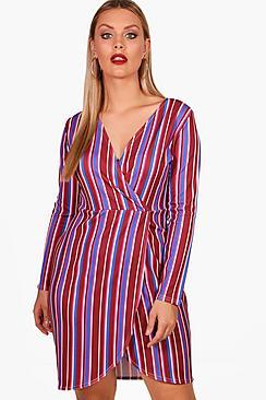 Boohoo Plus Lucie Stripe Wrap Dress