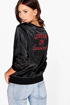 Boohoo Serena Slogan Back Satin Sweatshirt