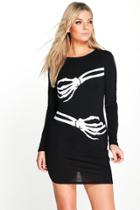 Boohoo Amy Halloween Skeleton Arms Bodycon Dress Black