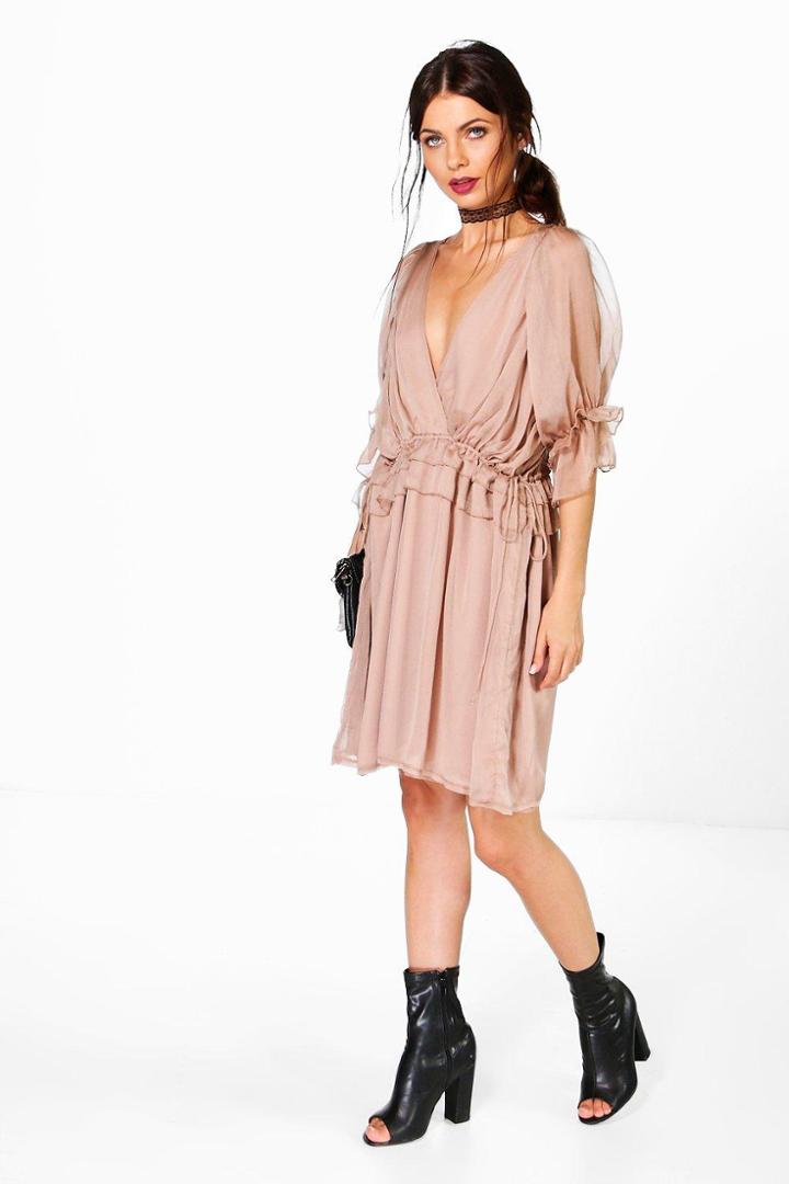 Boohoo Boutique Soph Ruffle Detail Wrap Front Dress Mink