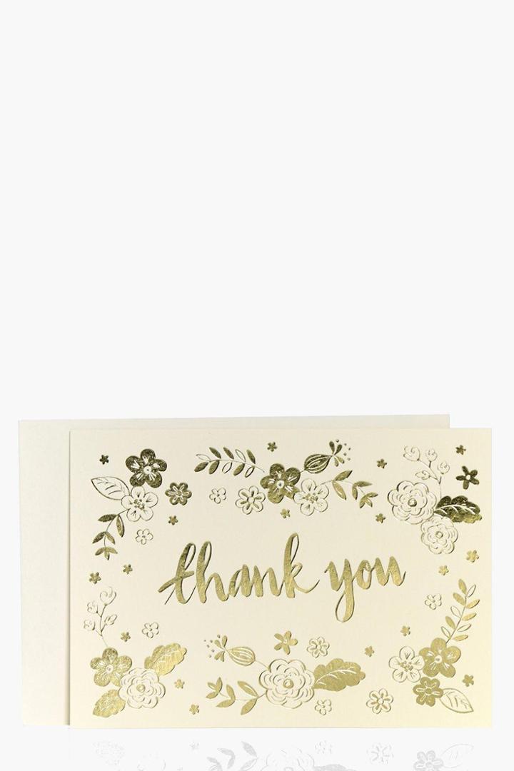 Boohoo Foiled Metallic Thank You Card Cream