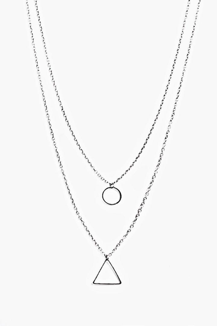 Boohoo Double Layer Geometric Necklace Silver