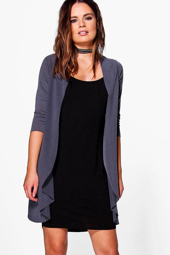 Boohoo Violet 3/4 Sleeve Raw Edge Cardigan Grey