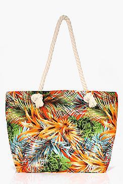 Boohoo Lydia Palm Print Beach Bag