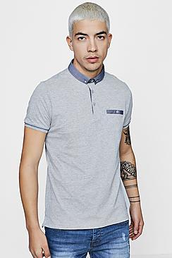 Boohoo Jersey Polo With Woven Collar