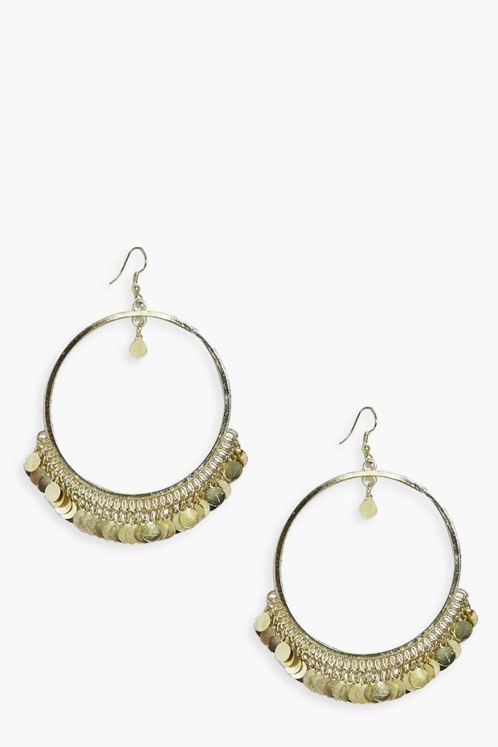 Boohoo Nadia Shimmer Coin Embellish Hoop Earrings Gold