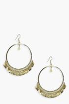 Boohoo Nadia Shimmer Coin Embellish Hoop Earrings Gold
