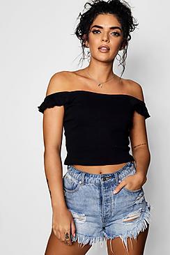 Boohoo Libby Rib Vest With Frill On Straps