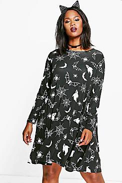 Boohoo Plus Amelia Halloween Swing Dress