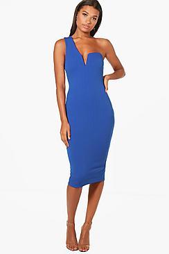 Boohoo One Shoulder Plunge Neck Midi Dress