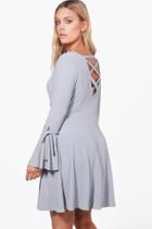 Boohoo Plus Olivia Cross Back Ribbed Skater Dress Grey