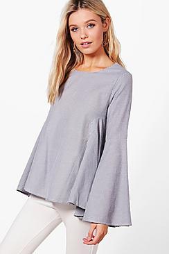 Boohoo Flare Sleeve Shirt Blouse